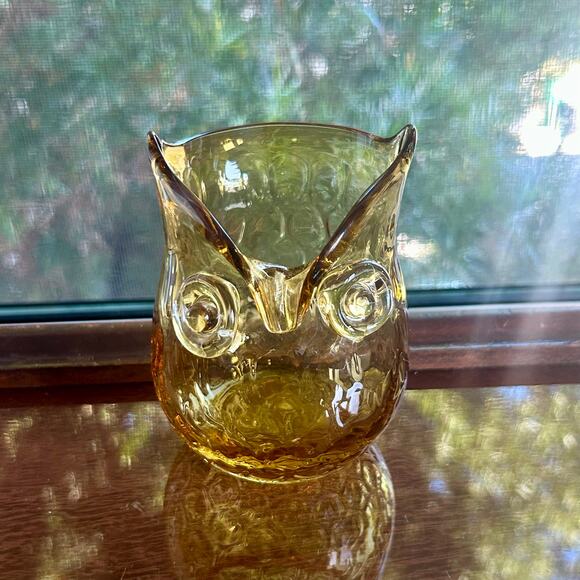 Vintage Amber Glass Owl Figurine Vase or Candle Holder – 4.5” Tall - Picture 7 of 9